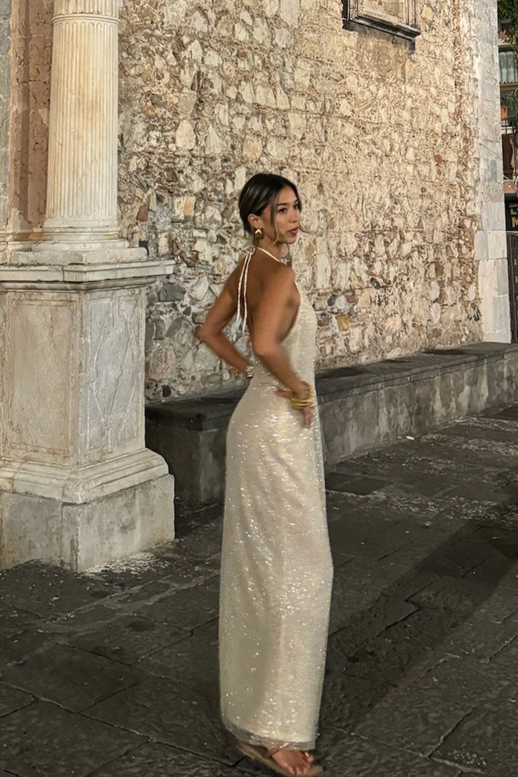 Serafino Gold Embellished Maxi Dress - Image 4