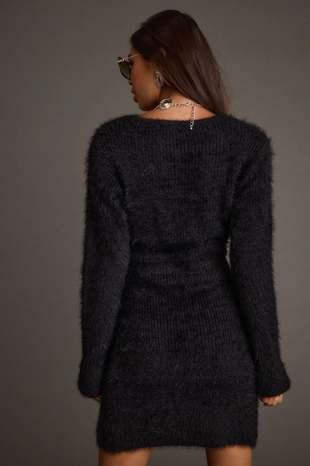 Shiloh Black V-Neck Sweater Mini Dress - Image 6