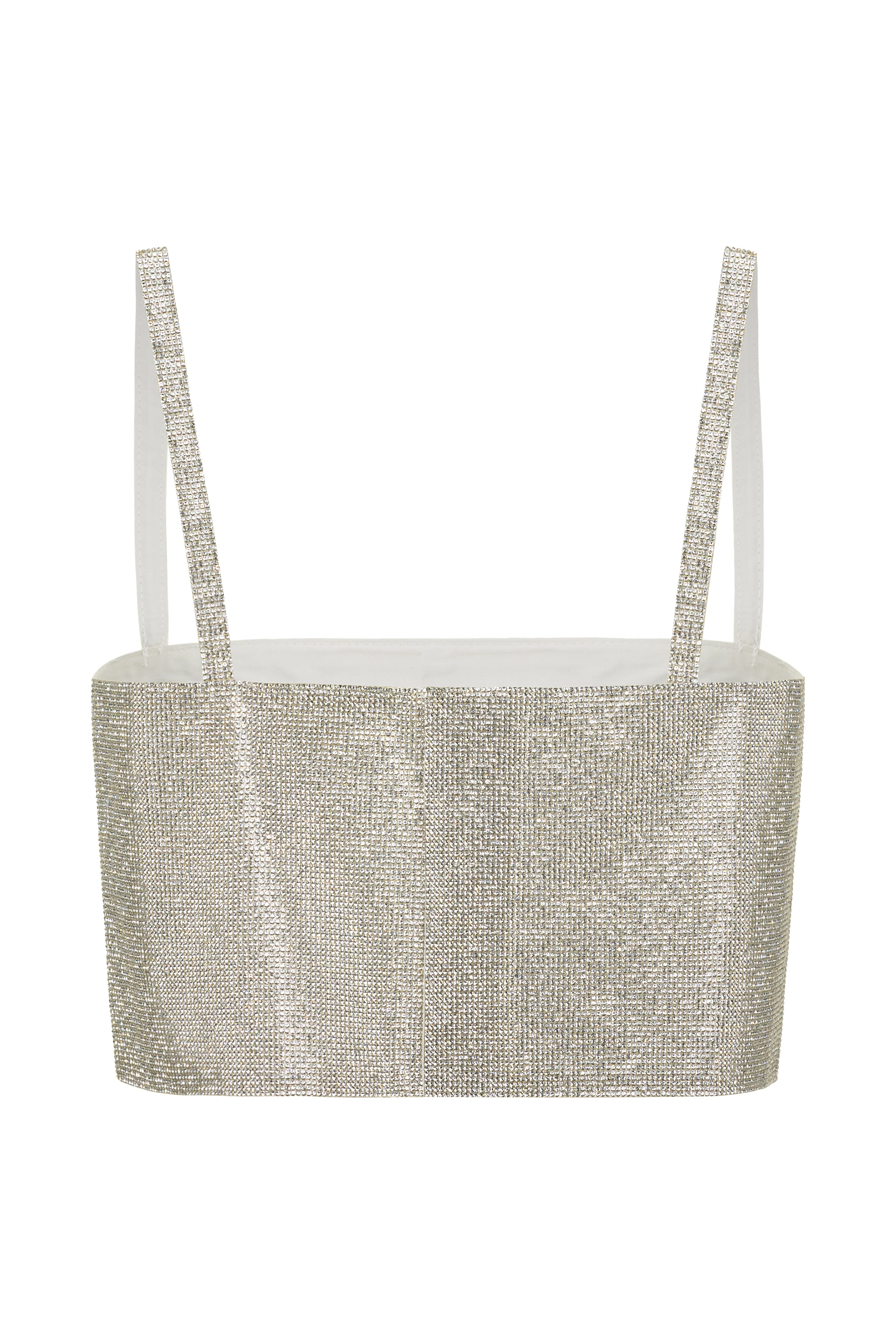 Shira Silver Rhinestone Crop Top - Image 9