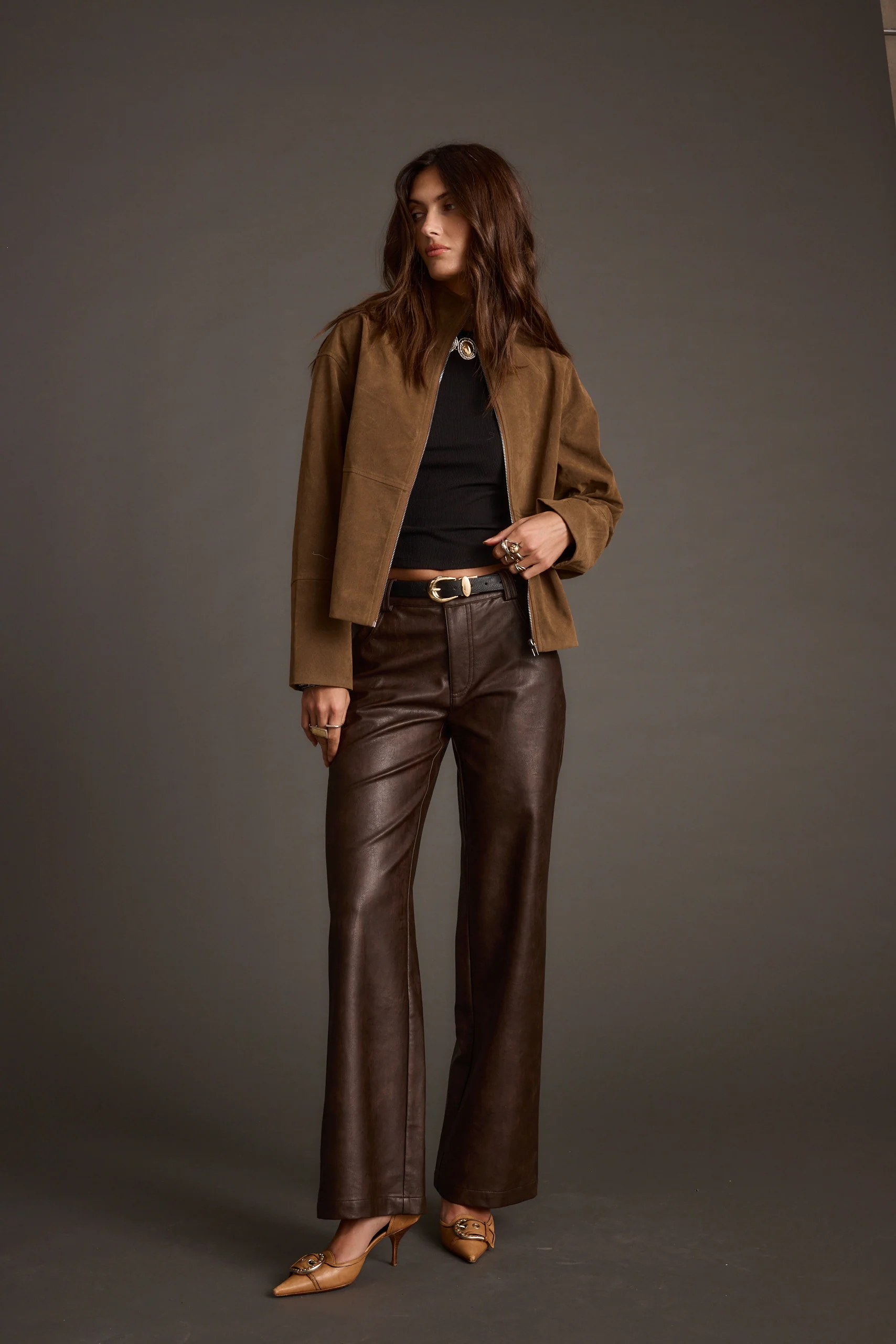 Sienna Brown Vegan Suede Jacket - Image 3