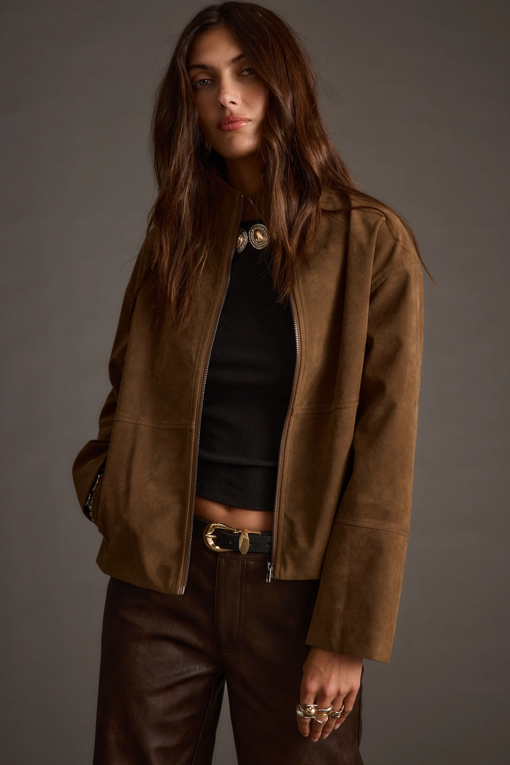 Sienna Brown Vegan Suede Jacket - Image 4