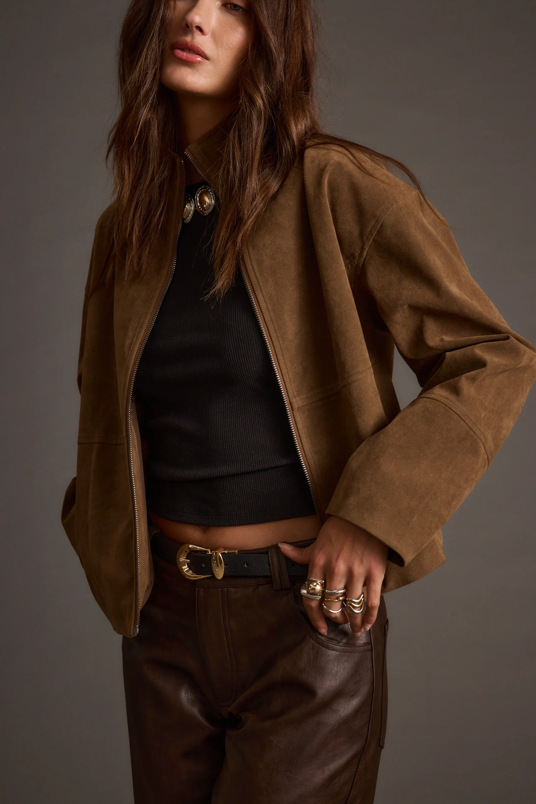 Sienna Brown Vegan Suede Jacket - Image 7