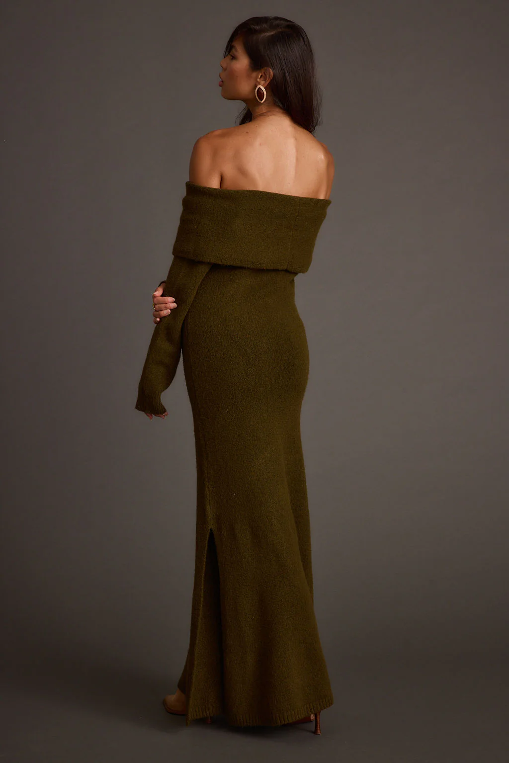 Simone Dark Olive Sweater Maxi Dress - Image 5