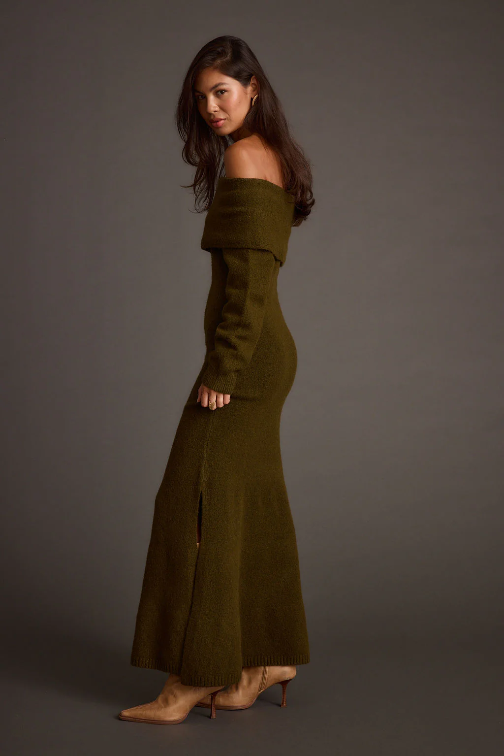 Simone Dark Olive Sweater Maxi Dress - Image 6