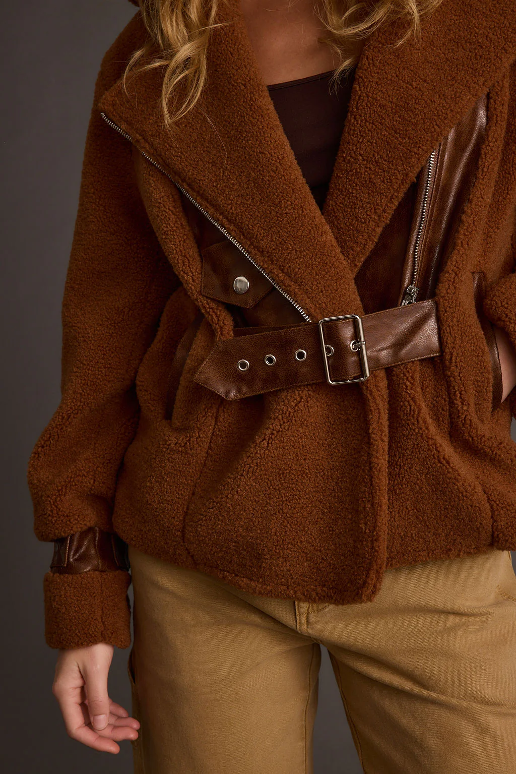 Slater Mocha Moto Sherpa Coat - Image 2