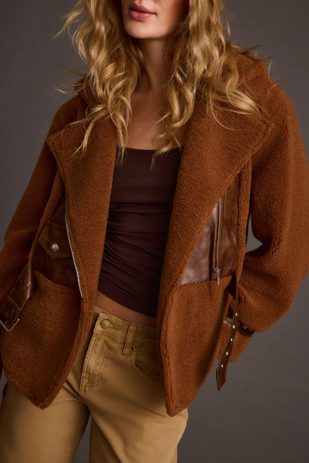 Slater Mocha Moto Sherpa Coat - Image 4