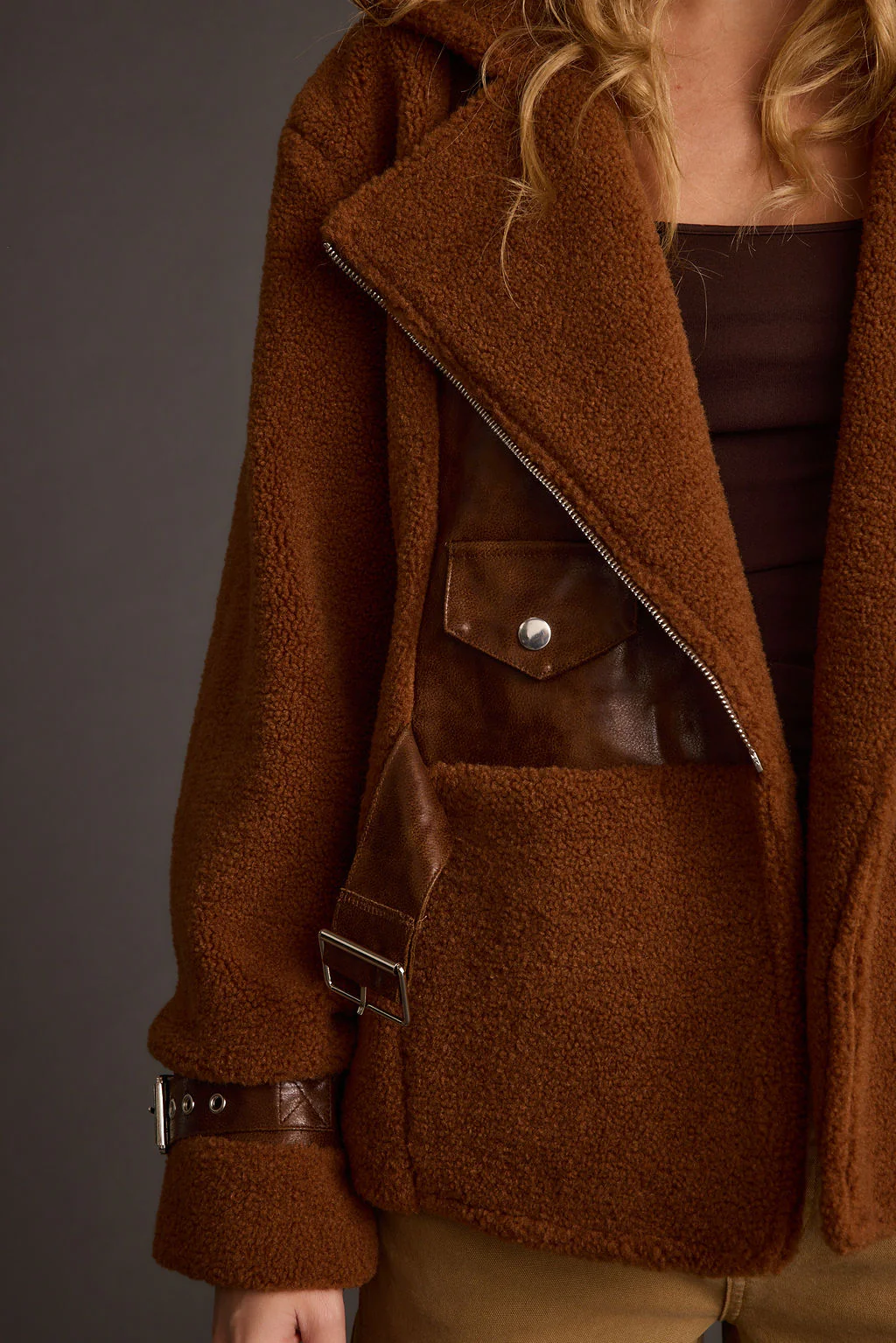 Slater Mocha Moto Sherpa Coat - Image 9