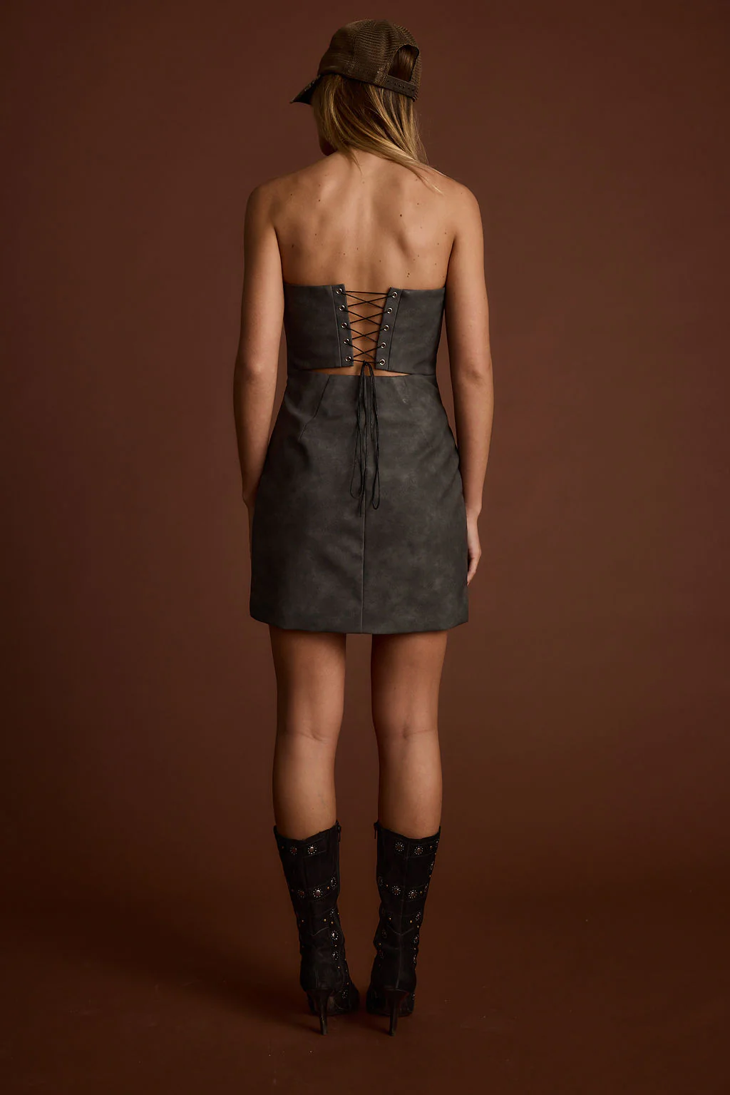 Smokeshow Embroidered Vegan Leather Strapless Mini Dress - Image 9