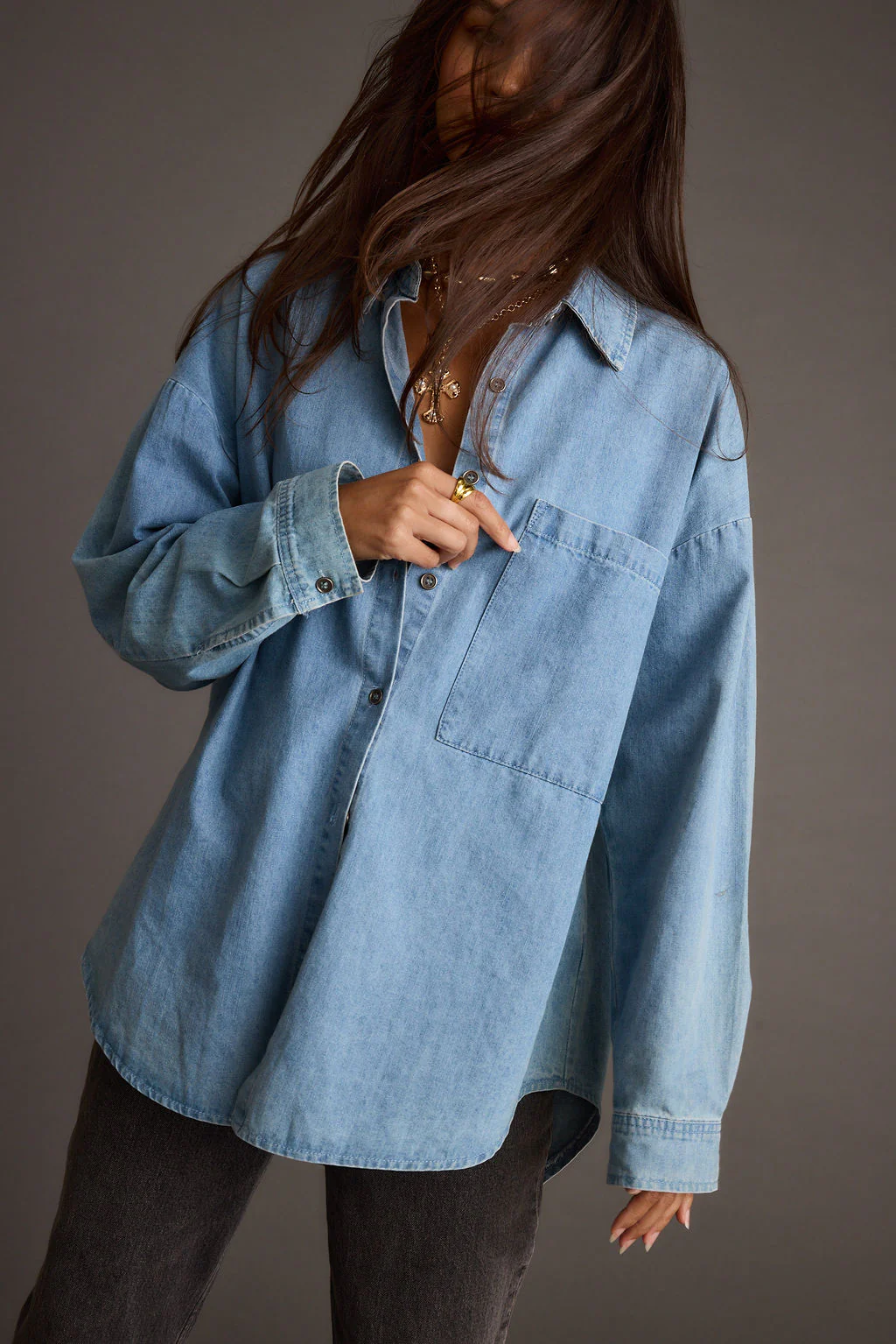 Springsteen Chambray Oversized Button Down Shirt - Image 6