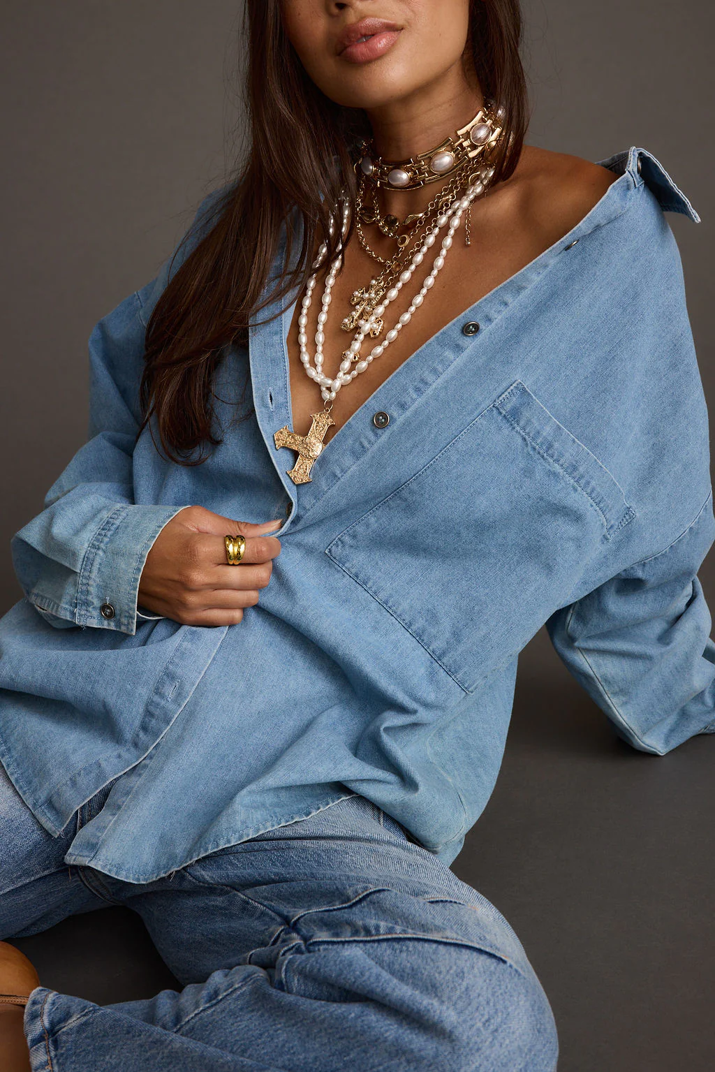 Springsteen Chambray Oversized Button Down Shirt - Image 8