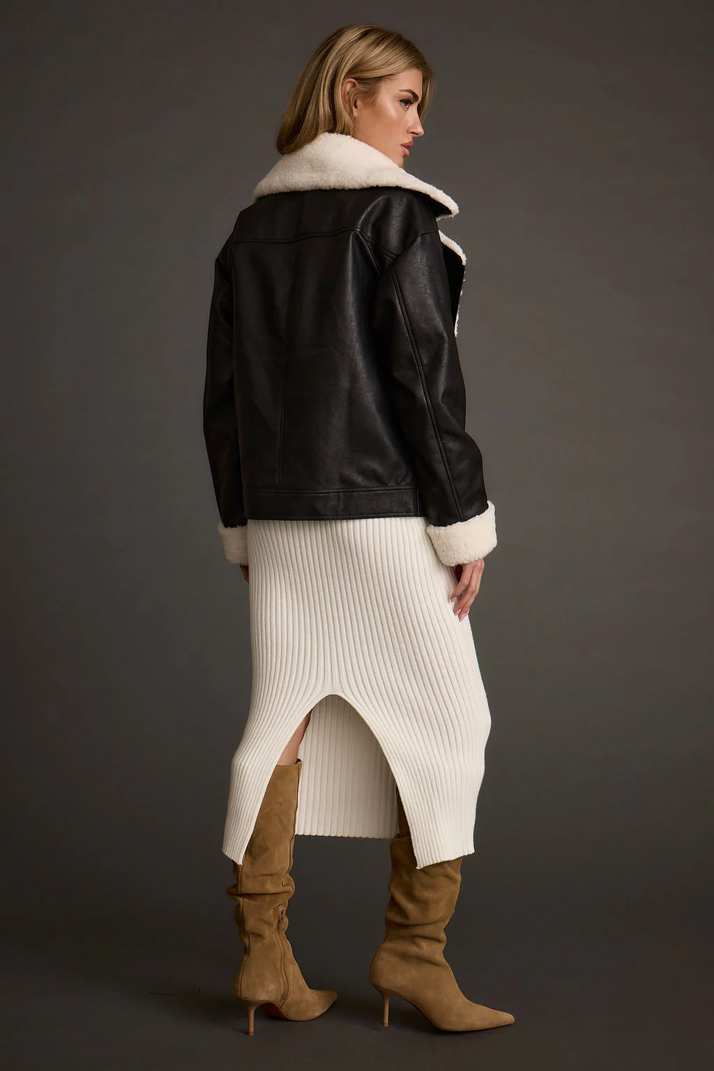 Starla Black Vegan Leather Sherpa Jacket - Image 4