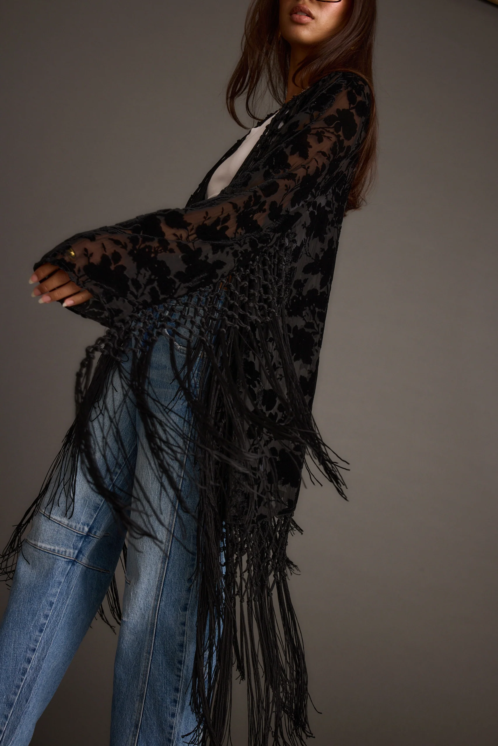 Stone Black Velvet Burnout Kimono - Image 3