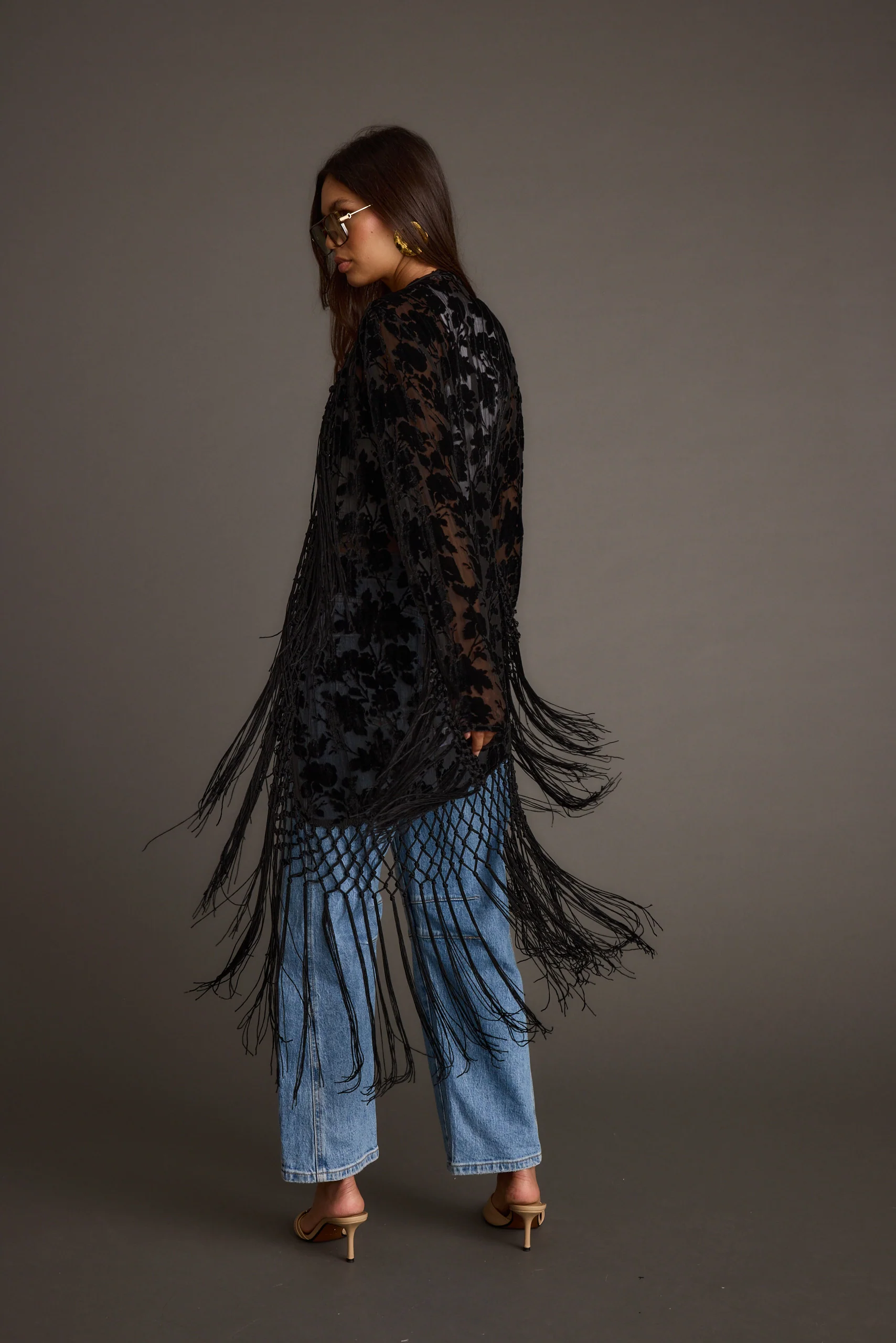 Stone Black Velvet Burnout Kimono - Image 4