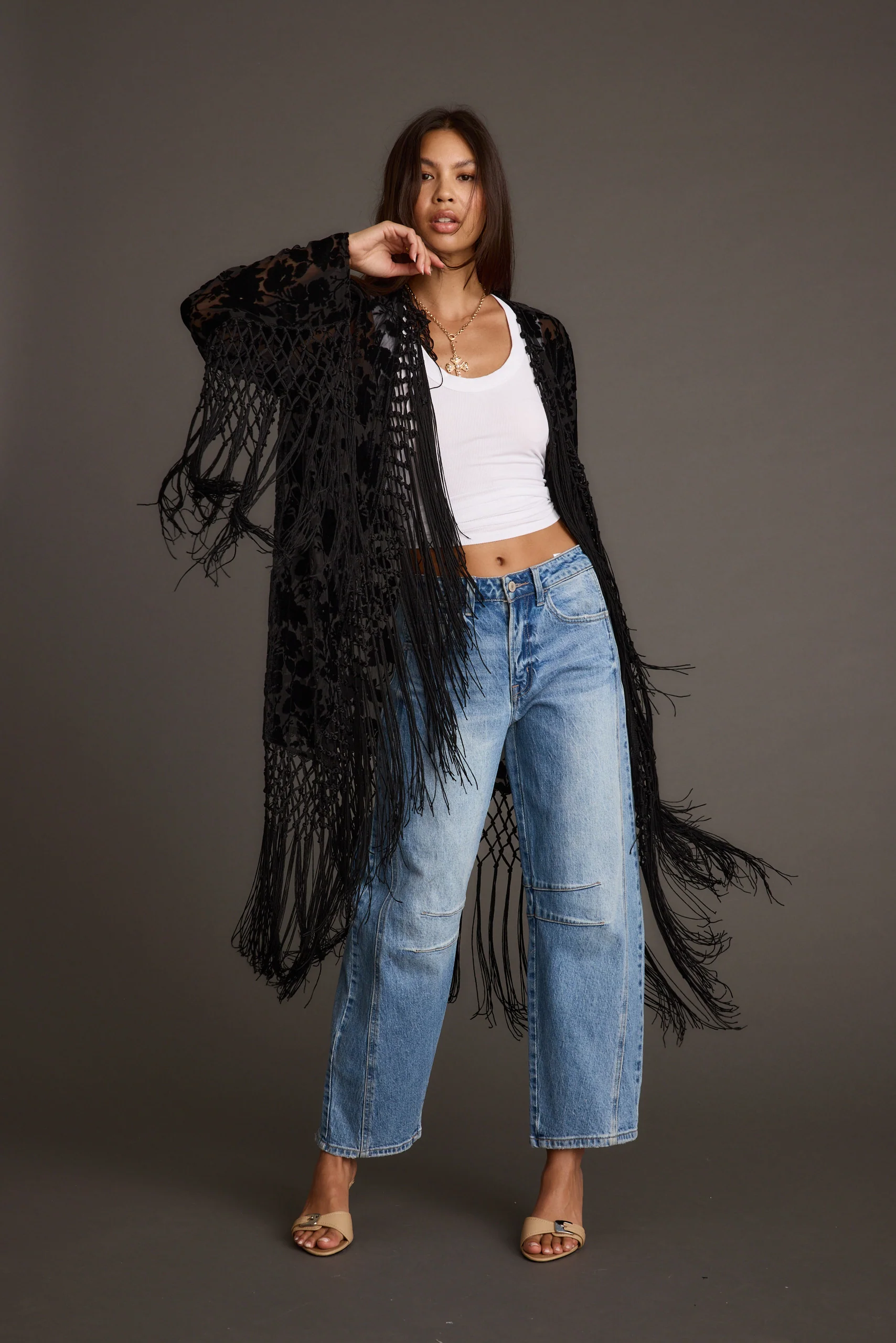 Stone Black Velvet Burnout Kimono - Image 5