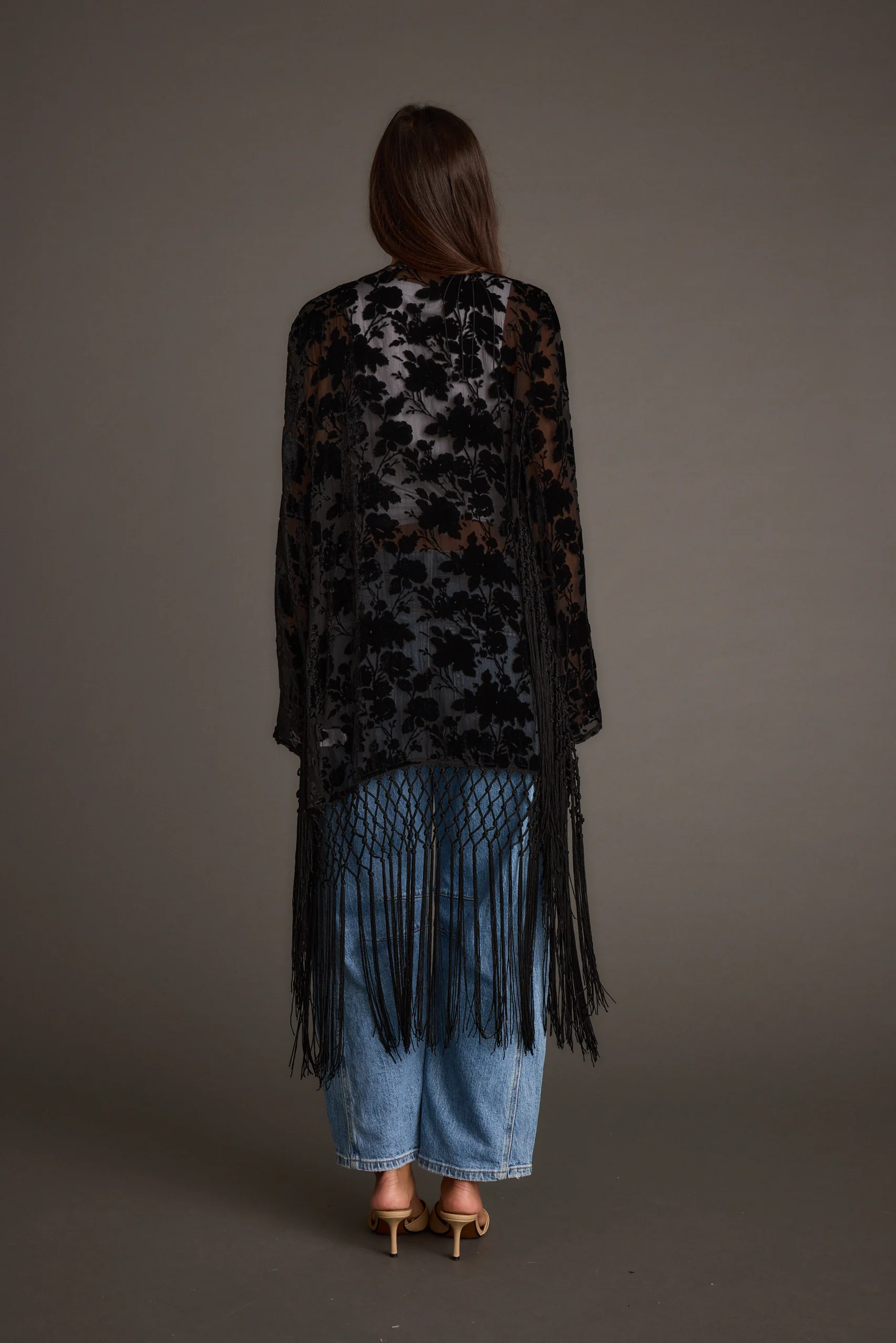 Stone Black Velvet Burnout Kimono - Image 6