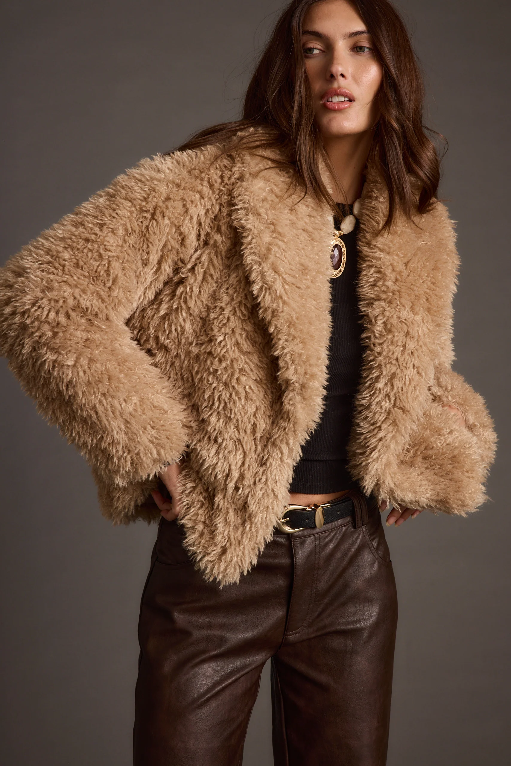 Suki Camel Shearling Coat - Image 8