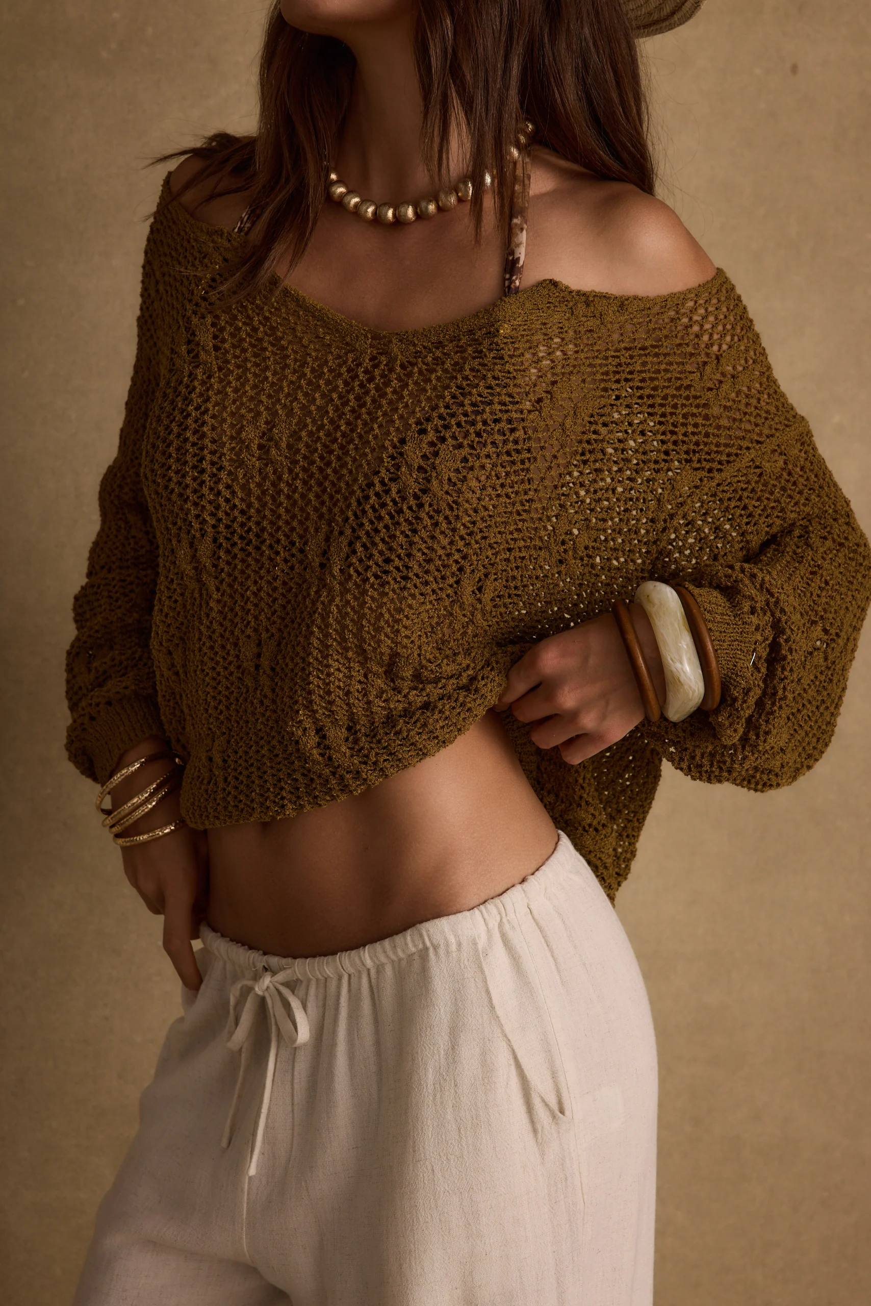 Sunfade Olive Crochet Sweater - Image 3