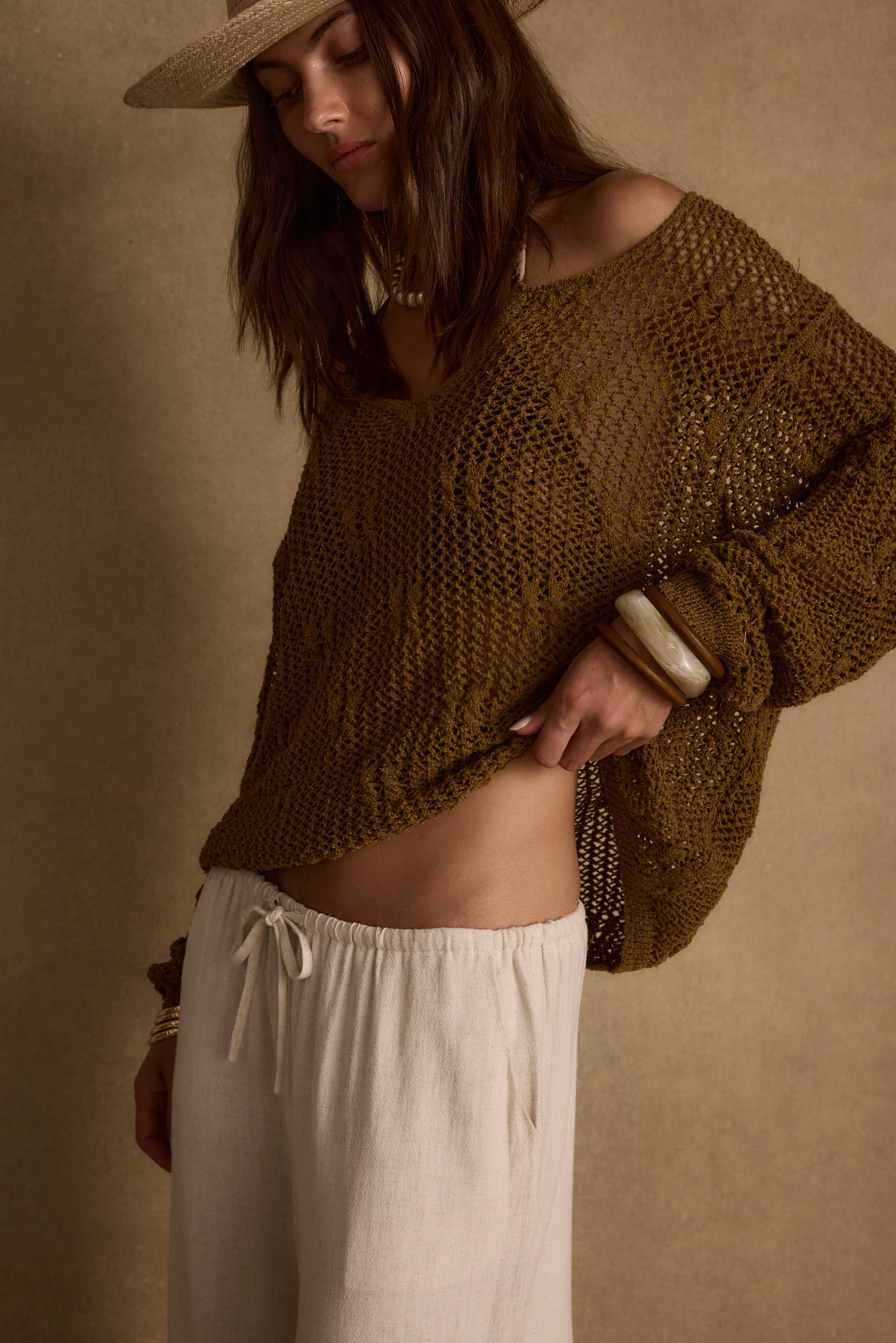 Sunfade Olive Crochet Sweater - Image 5