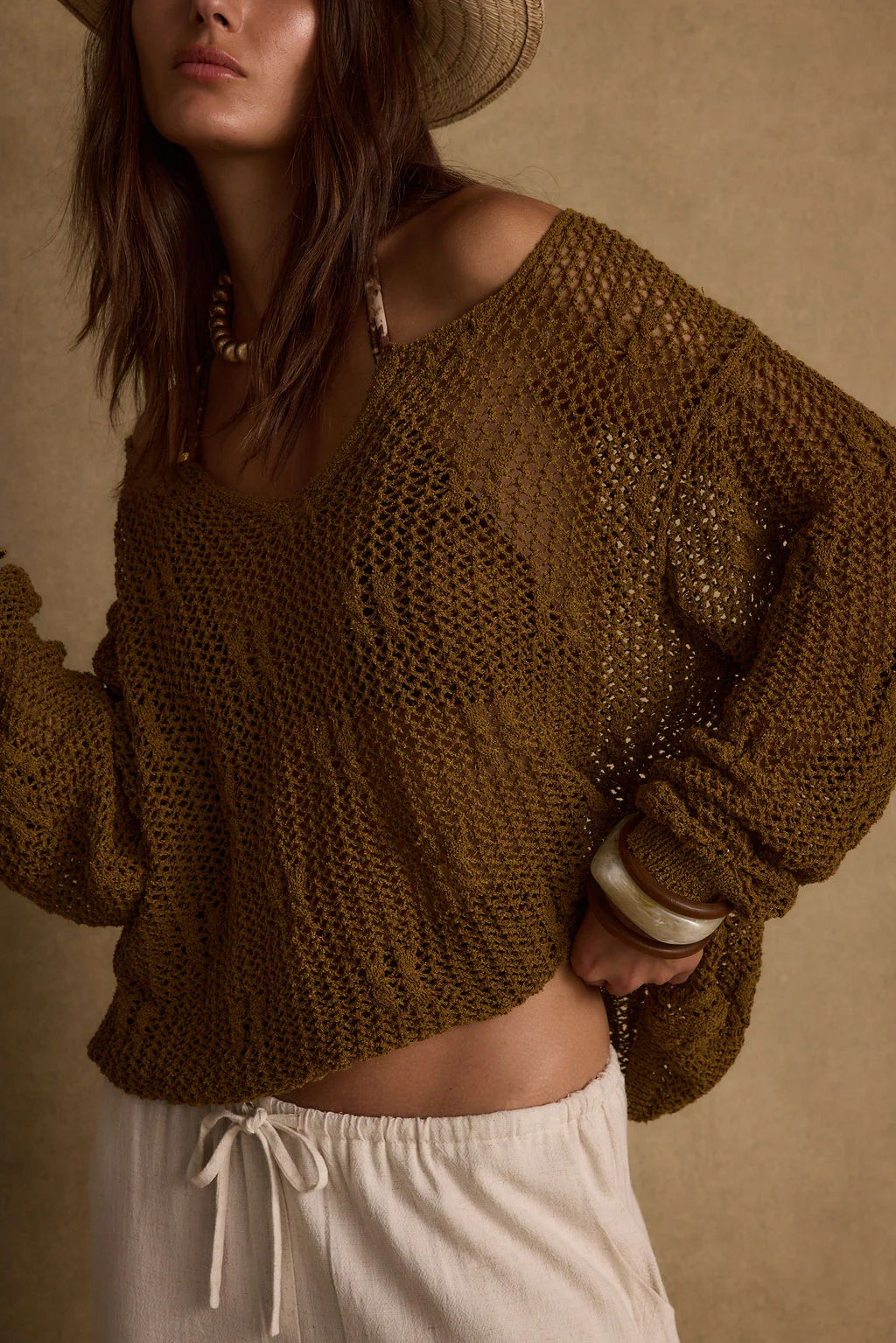 Sunfade Olive Crochet Sweater - Image 6