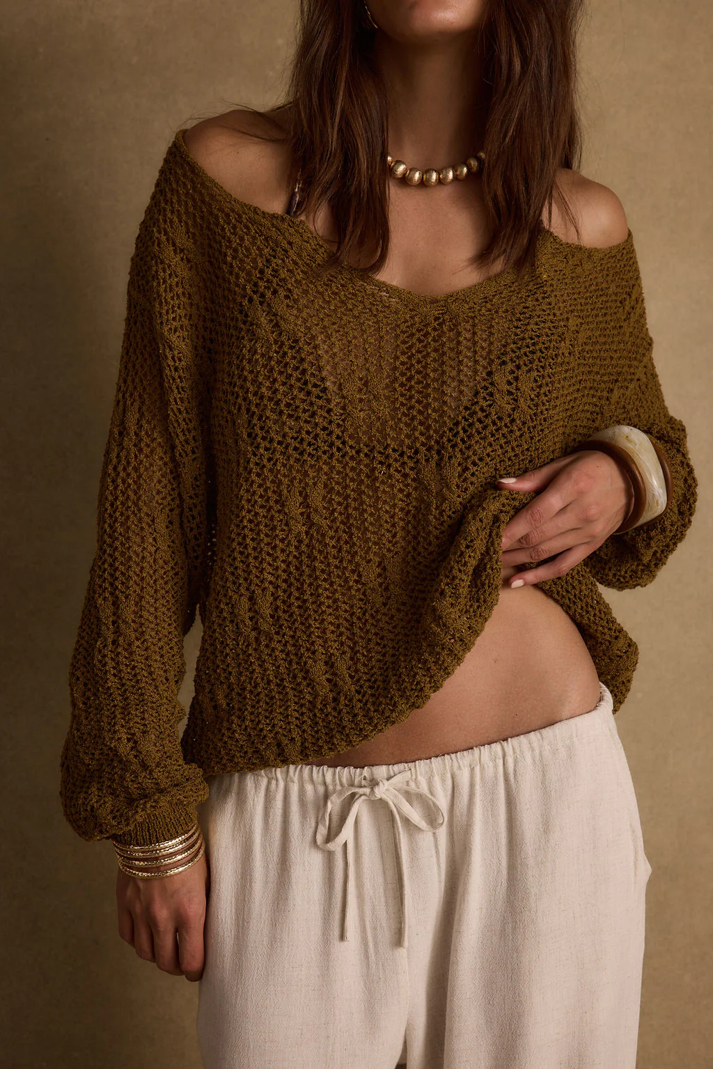 Sunfade Olive Crochet Sweater - Image 7