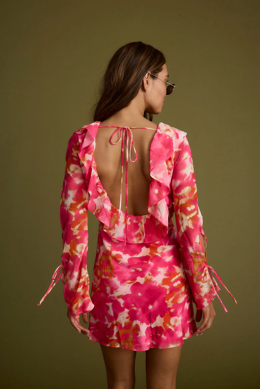 Sydney Hot Pink Long Sleeve Ruffle Dress - Image 2