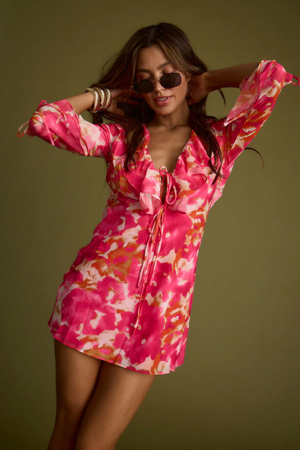 Sydney Hot Pink Long Sleeve Ruffle Dress - Image 5