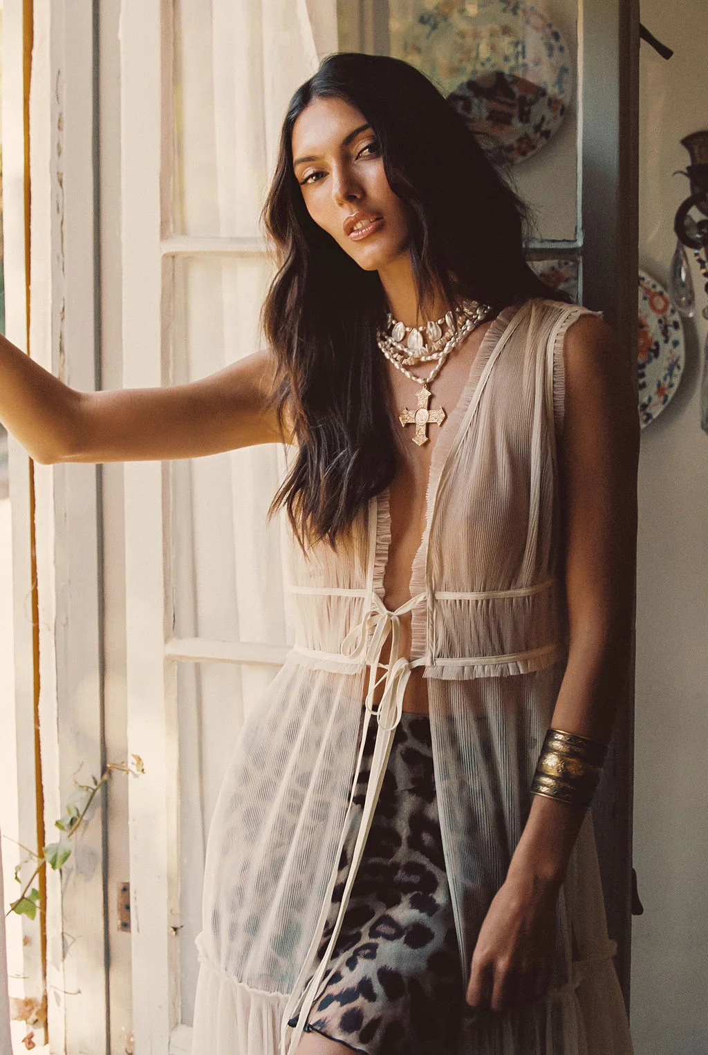 Tahliya Chiffon Cream Longline Top - Image 5