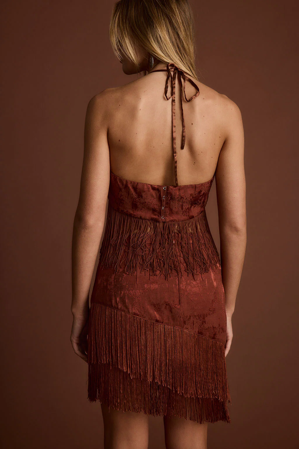 Tamsin Terracotta Jacquard Fringe Crop Top - Image 2
