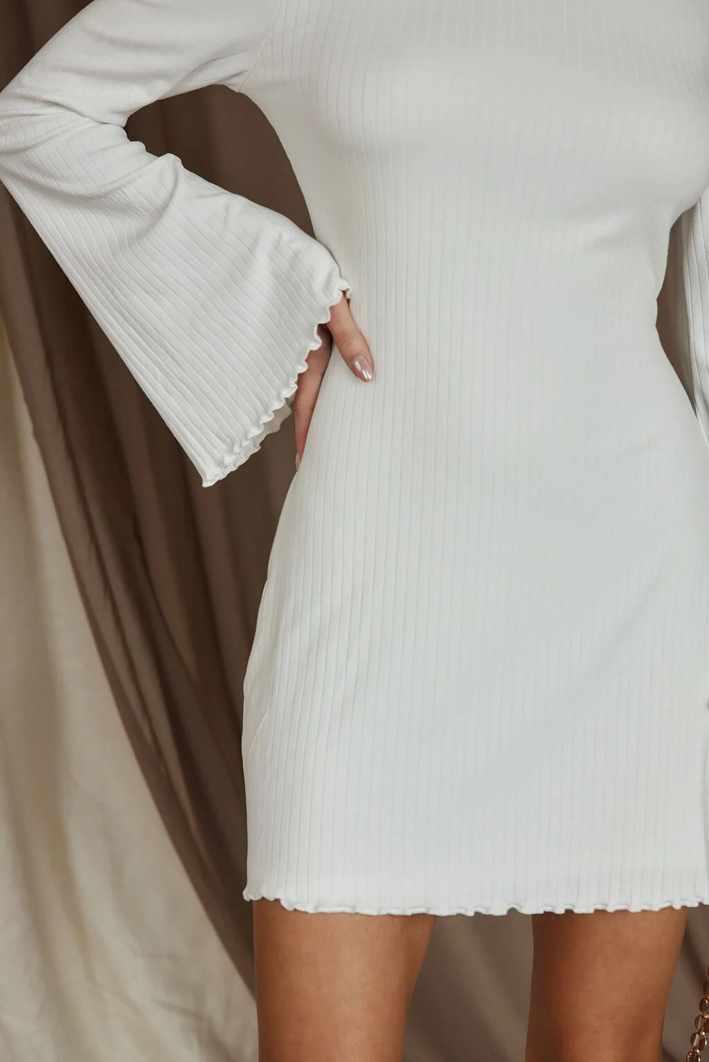Tate White Rib Mini Long Sleeve Dress - Image 6