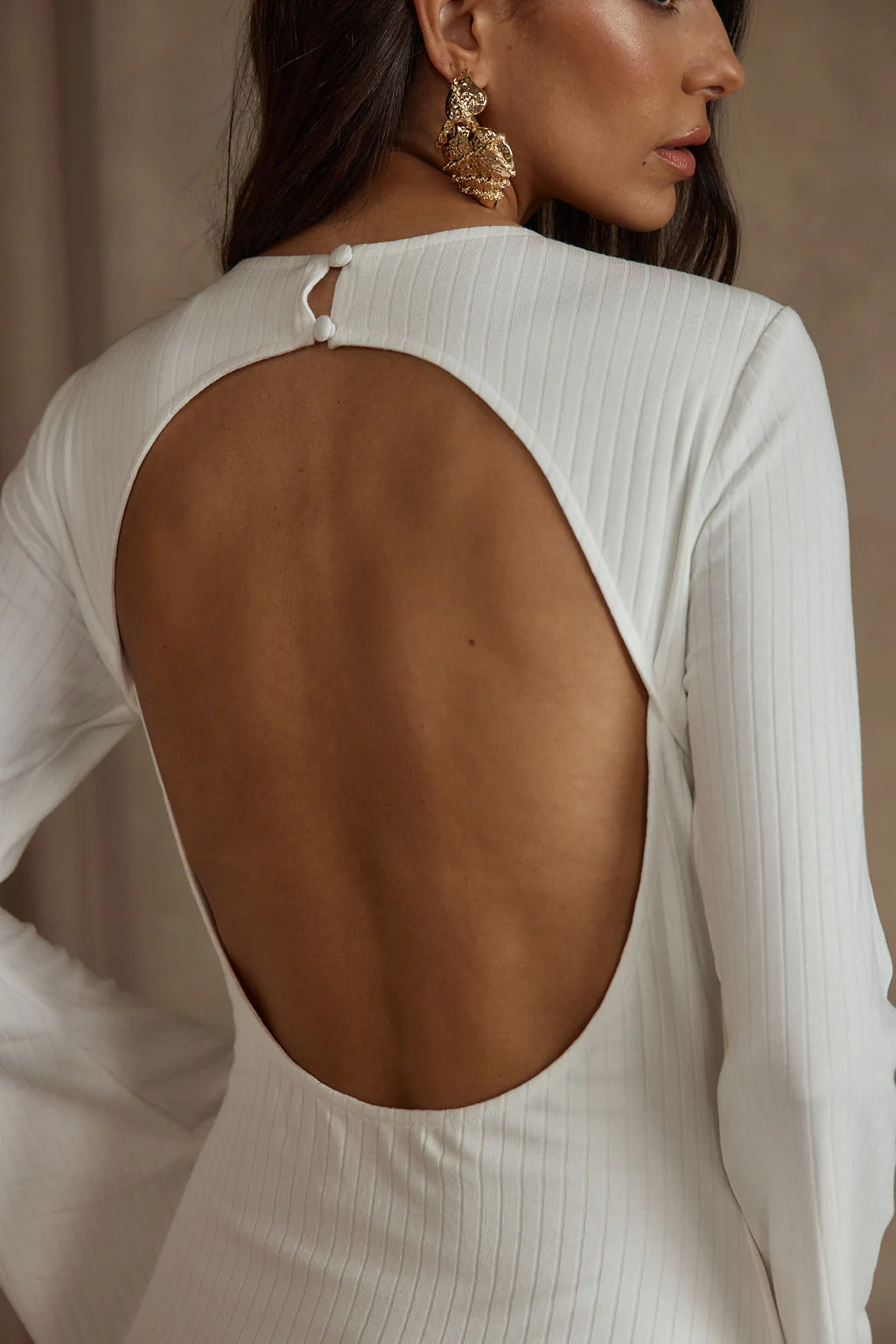 Tate White Rib Mini Long Sleeve Dress - Image 8