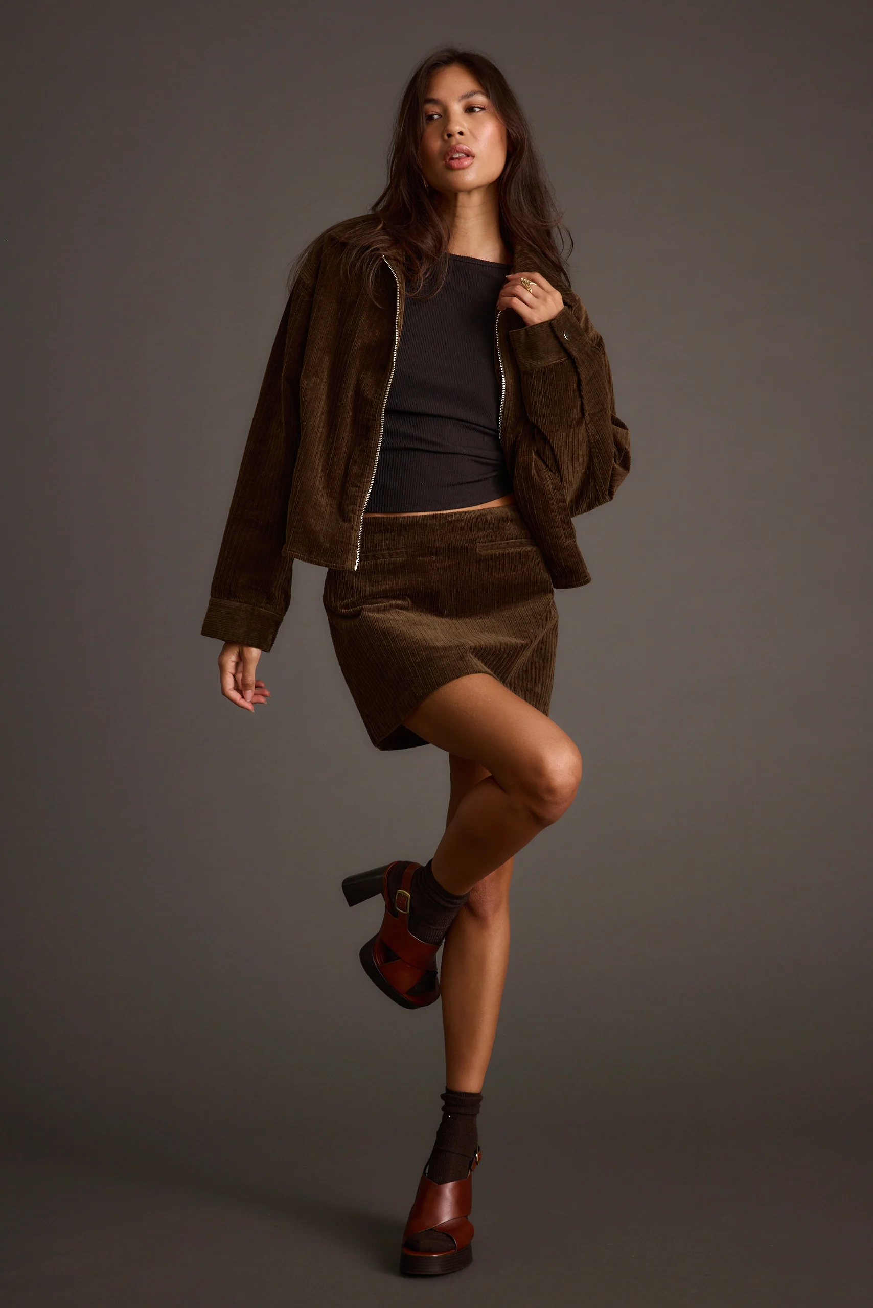 Tavern Mocha Corduroy Mini Skirt - Image 3