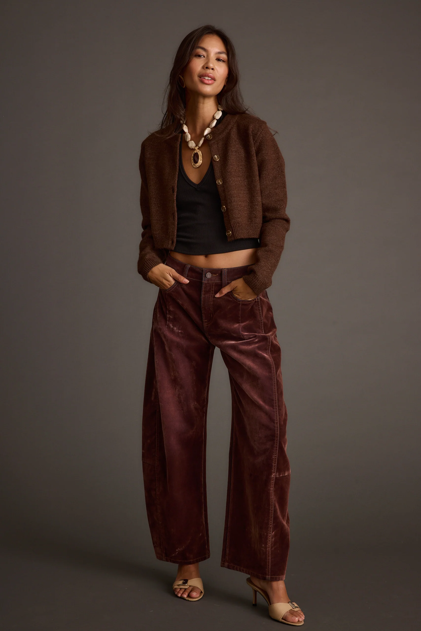Teresa Mocha Cropped Cardigan - Image 8