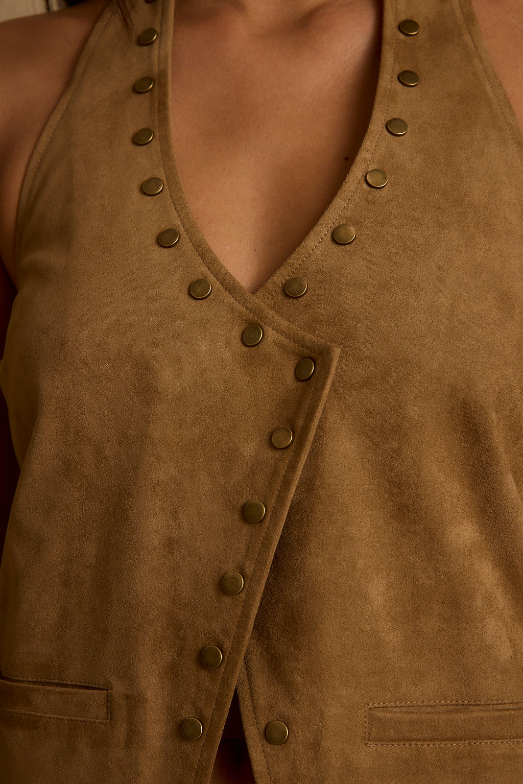 Thatcher Camel Suede Studded Top - Image 10