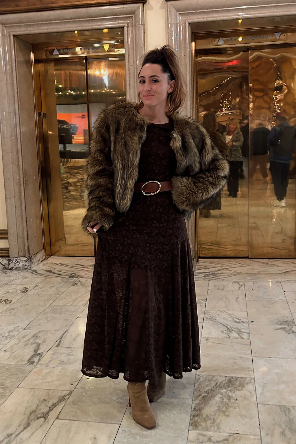 Tierra Brown Lace Long Sleeve Maxi Dress - Image 2