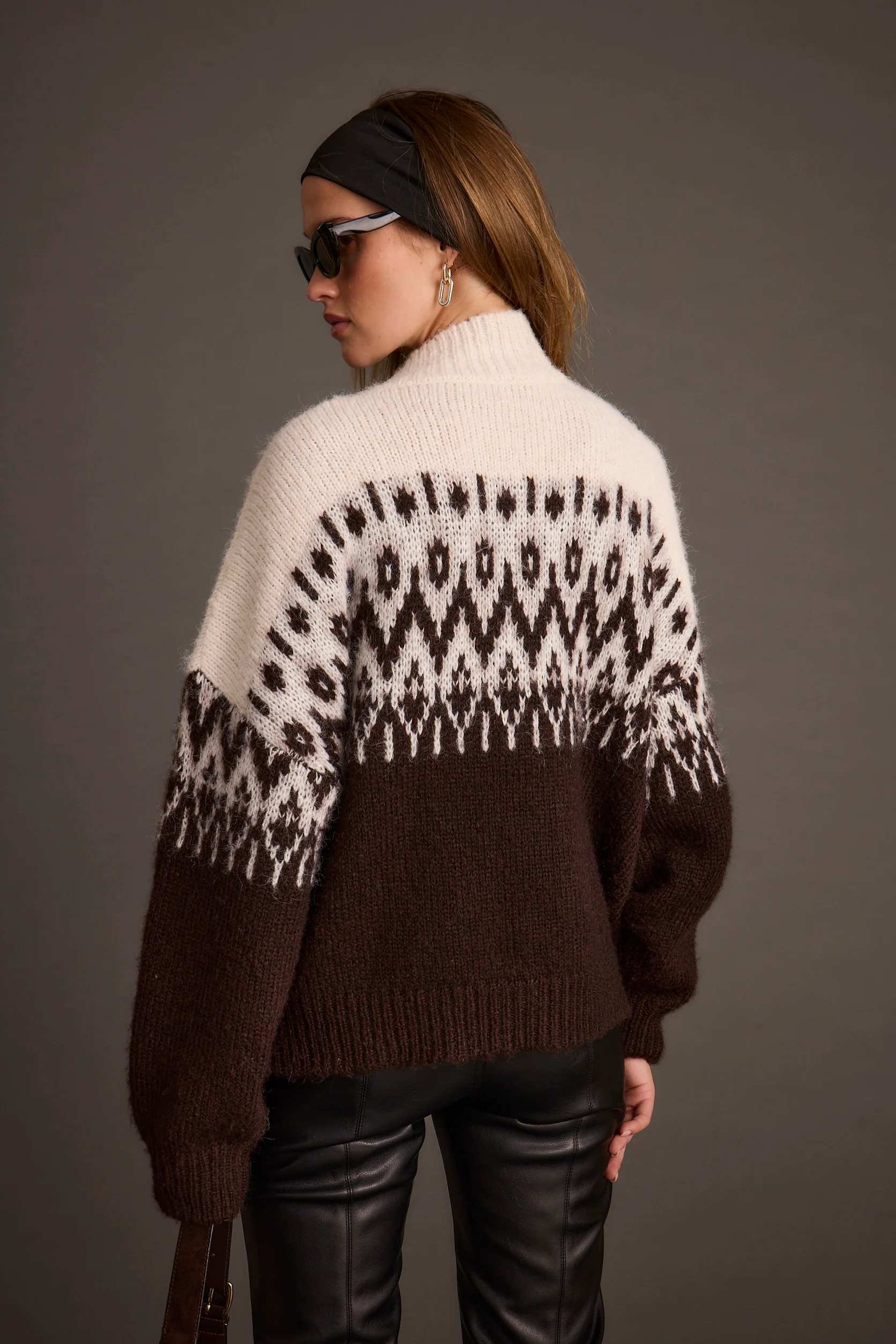 Toddy Espresso and Ivory Zip Up Sweater - Image 10