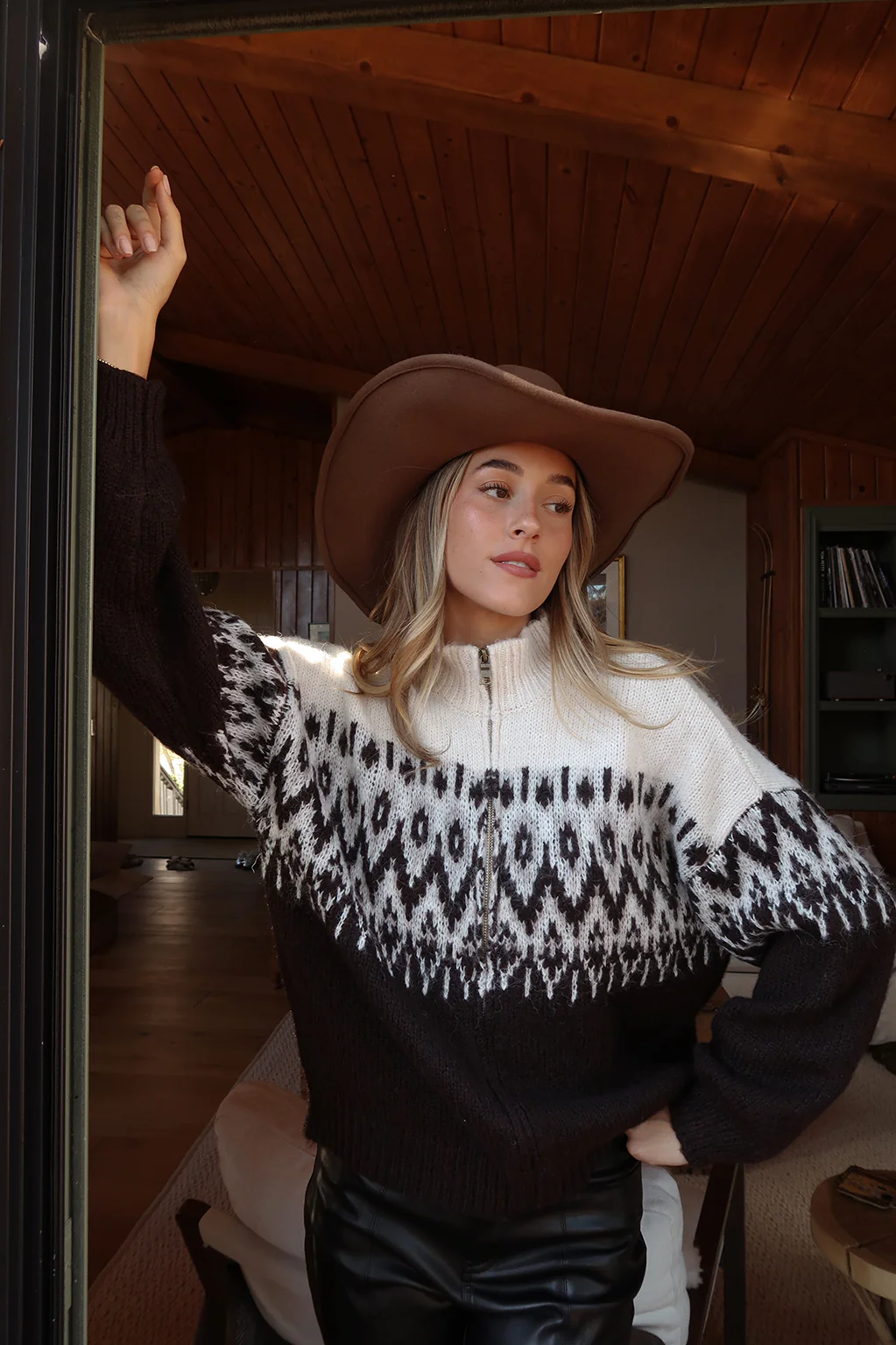 Toddy Espresso and Ivory Zip Up Sweater - Image 3