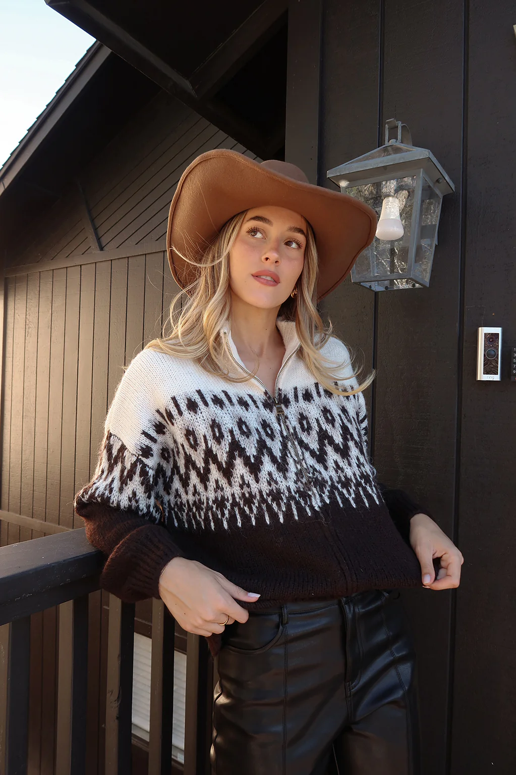 Toddy Espresso and Ivory Zip Up Sweater - Image 7