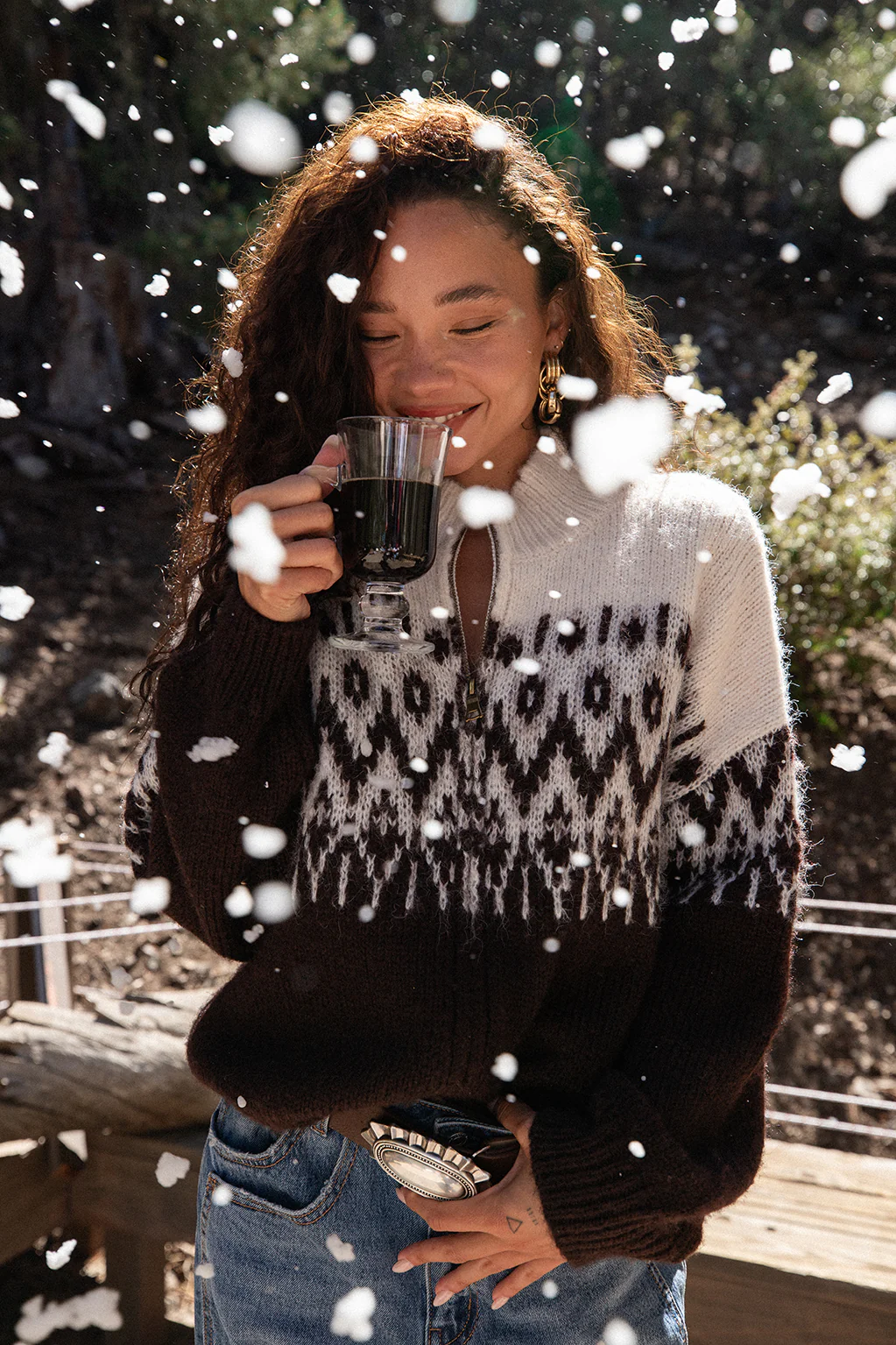 Toddy Espresso and Ivory Zip Up Sweater - Image 9