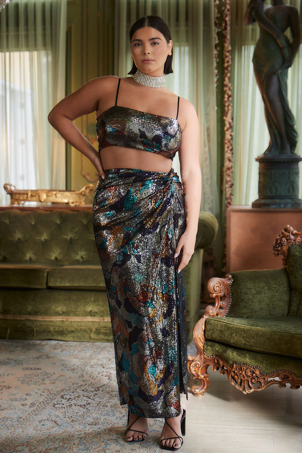 Toulouse Abstract Sequin Crop Top - Image 2