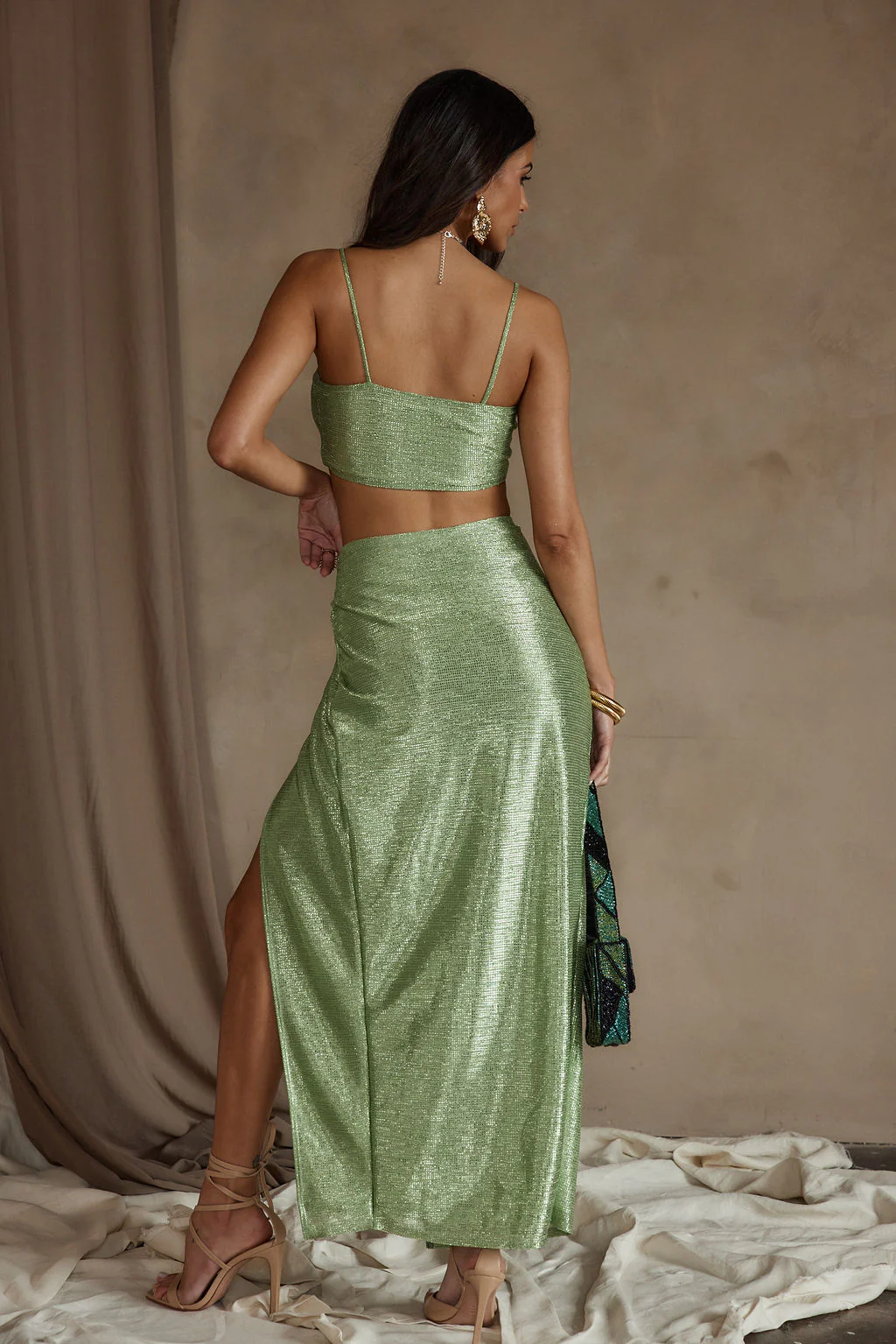 Toulouse Metallic Sage Maxi Skirt - Image 3