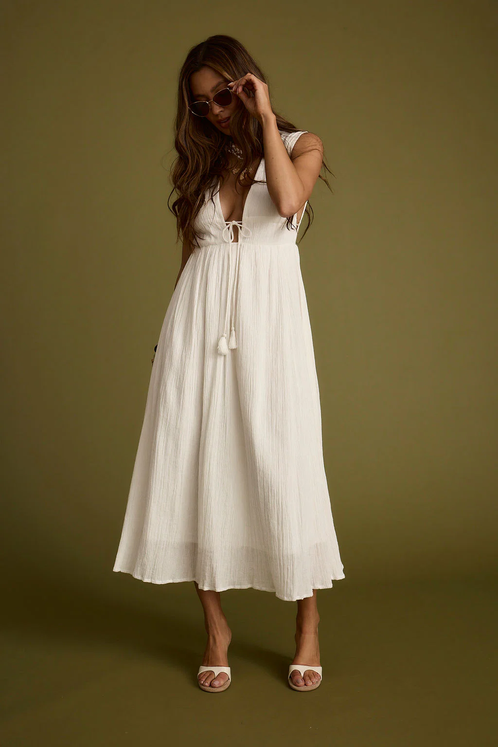 Turks Plunge White Gauze Maxi Dress - Image 10