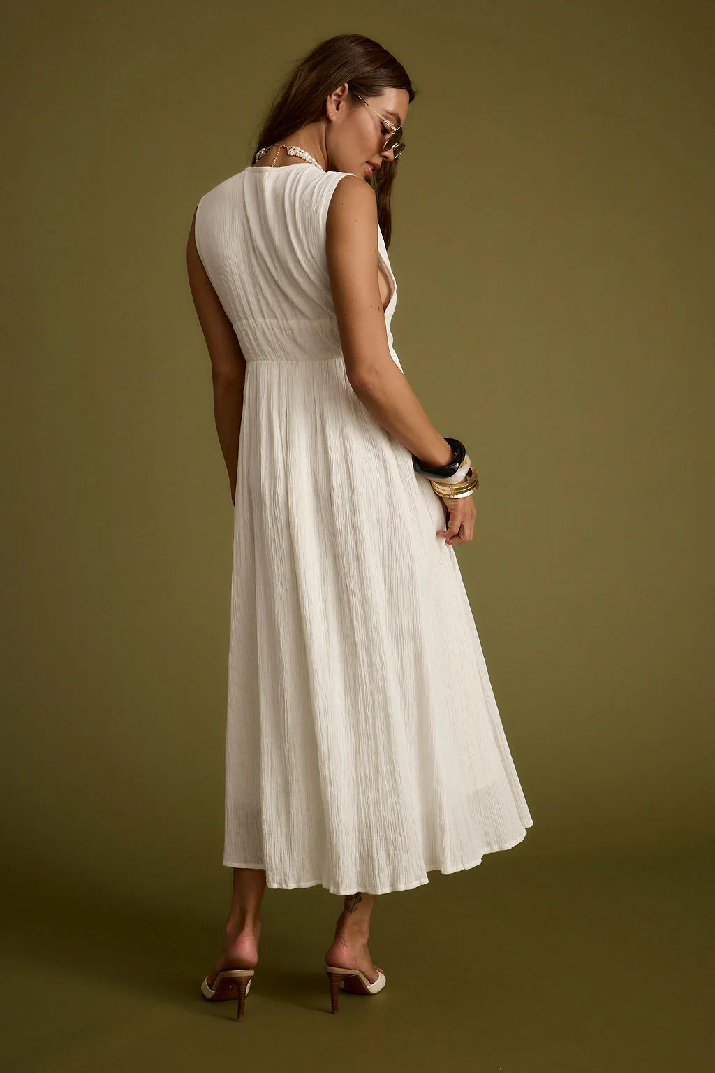 Turks Plunge White Gauze Maxi Dress - Image 6