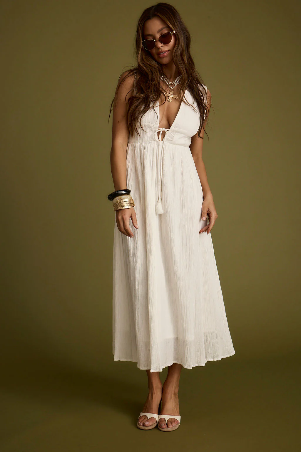 Turks Plunge White Gauze Maxi Dress - Image 8