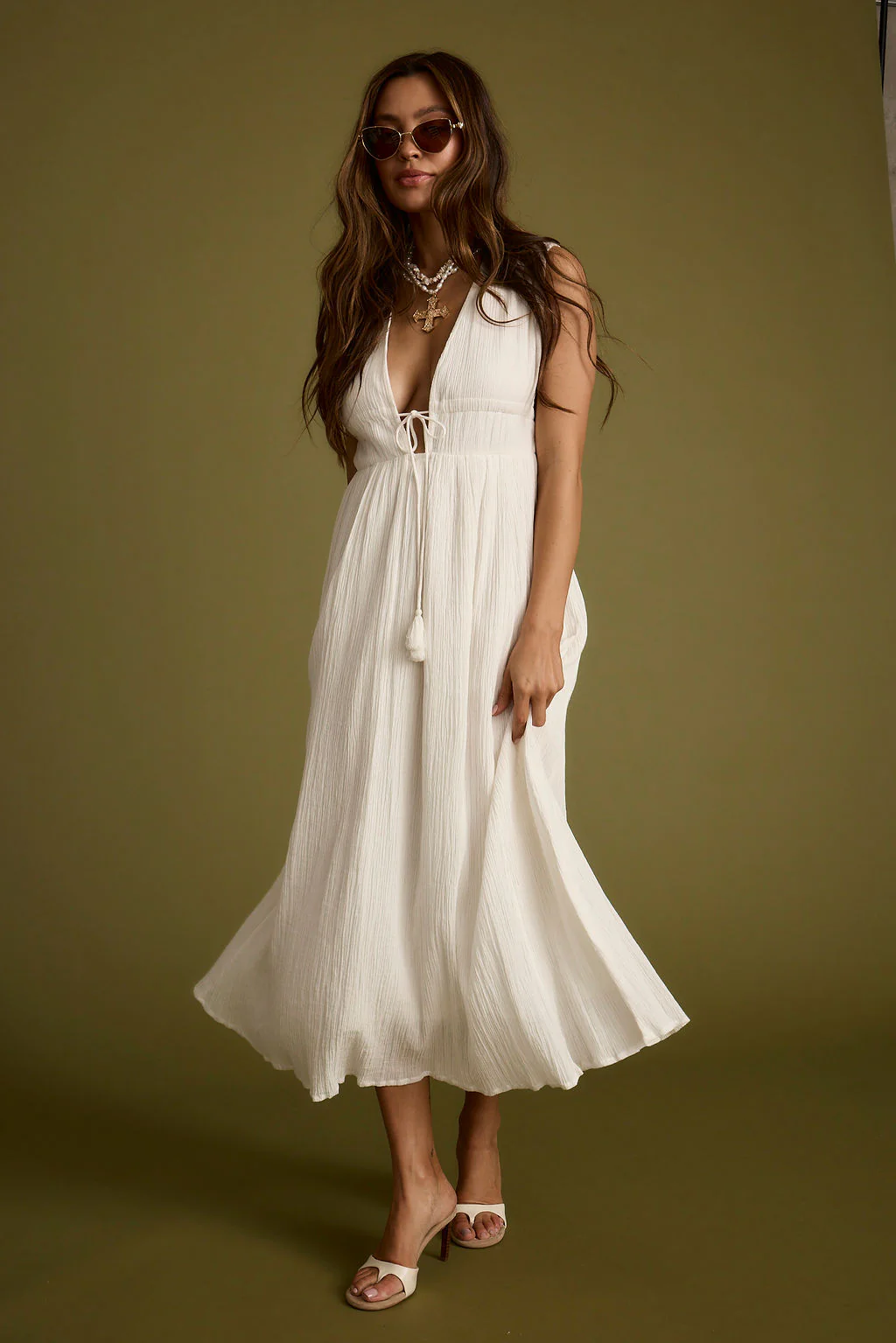 Turks Plunge White Gauze Maxi Dress - Image 9
