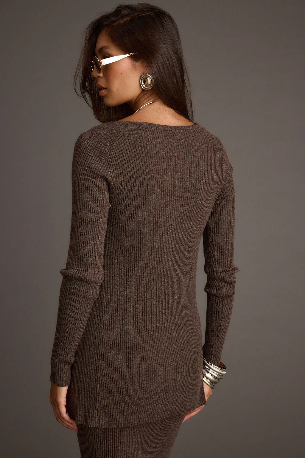 Tusk Mocha Open Front Longline Knit Sweater - Image 8