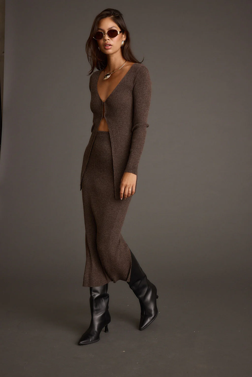 Tusk Mocha Open Front Longline Knit Sweater