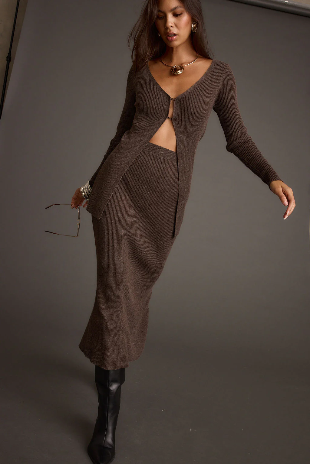 Tusk Mocha Open Front Longline Knit Sweater - Image 7