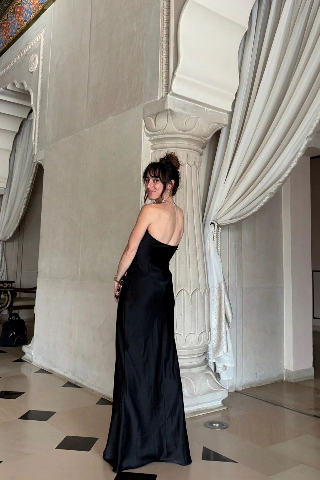 Valeria Black Strapless Satin Maxi Dress - Image 2