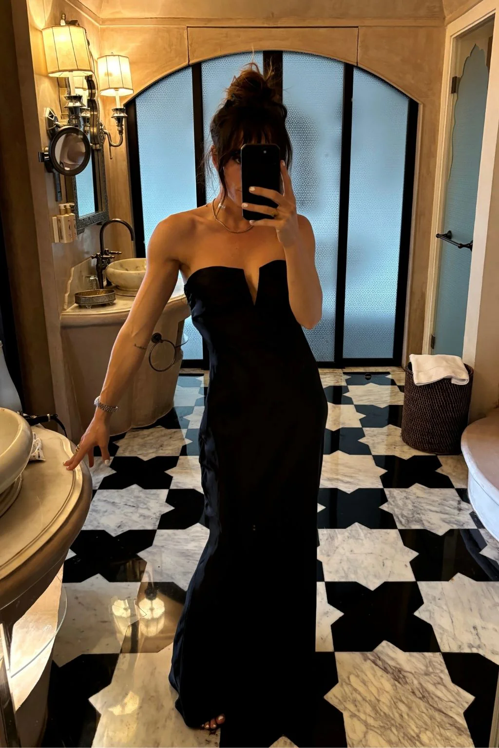 Valeria Black Strapless Satin Maxi Dress - Image 5