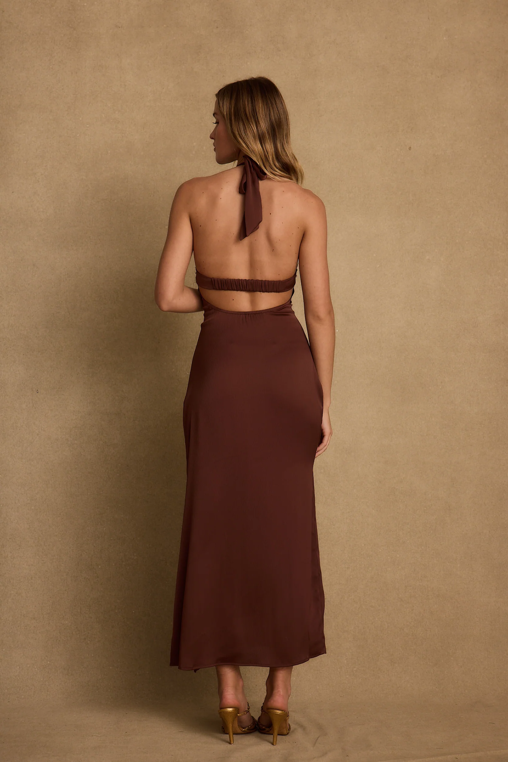 Vanessa Espresso Satin Midi Dress - Image 2